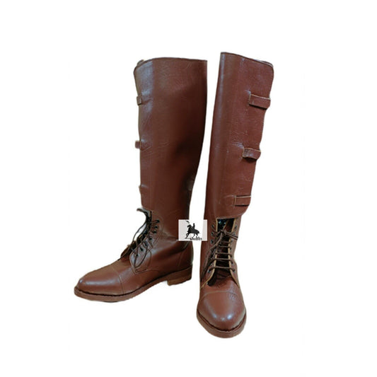 Brown Leather Horse Ridding Boot With Three Buckles | Handmade Leather Boots | Long Boots | Fashion Boots for Men & Women