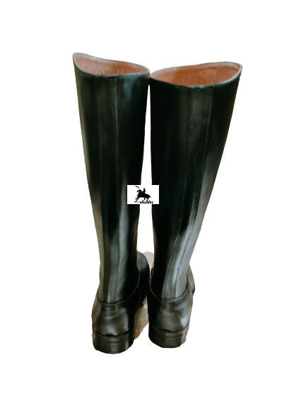 Black Leather Long Boots, Marching Boots Army, Horseback Riding Boots, Custom Made Fashion Tall Boots With Round Toe