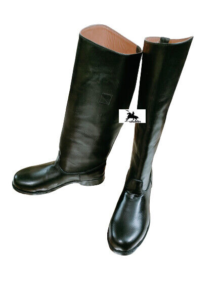 Black Leather Long Boots, Marching Boots Army, Horseback Riding Boots, Custom Made Fashion Tall Boots With Round Toe
