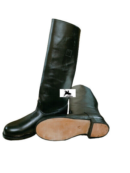 Black Leather Long Boots, Marching Boots Army, Horseback Riding Boots, Custom Made Fashion Tall Boots With Round Toe